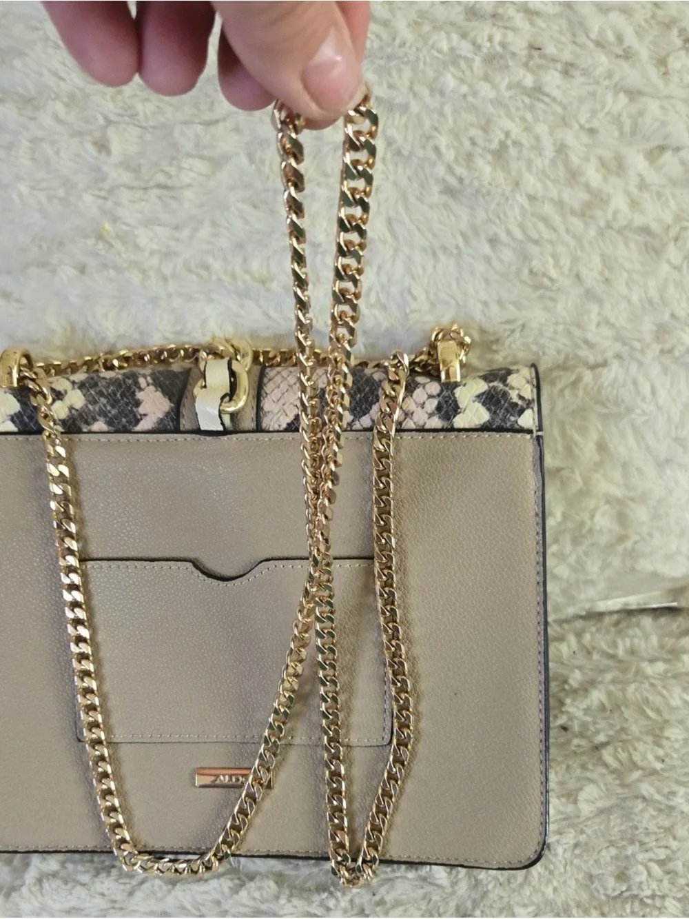 ALDO Aoille Snake Print Crossbody Bag with Gold Chain & Turn-Lock Accent